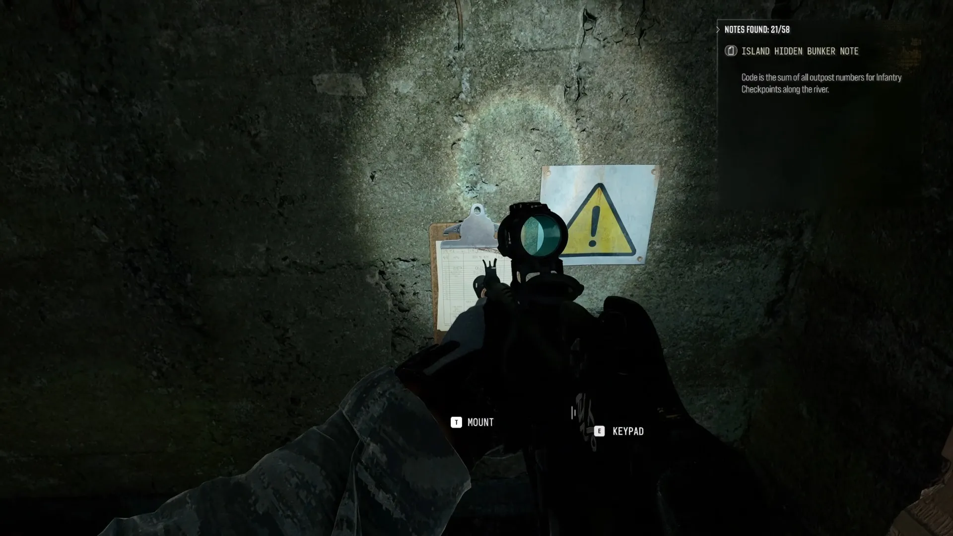 Island Hidden Bunker note, code 0008